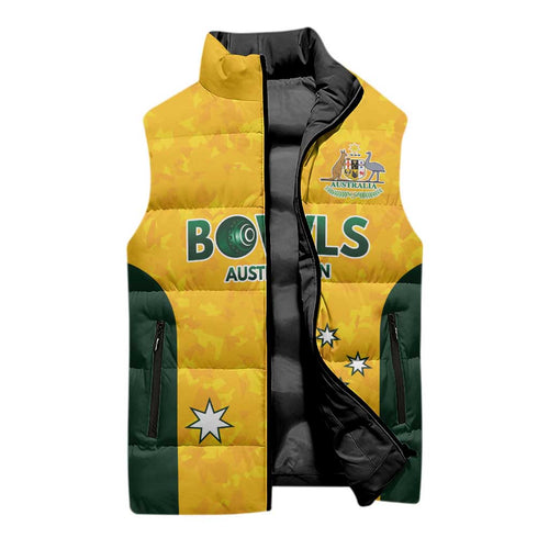 Australian Lawn Bowls Custom Sleeveless Puffer Jacket Aussie Minimalist Style - Aussie Hoodie