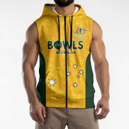 Australian Lawn Bowls Custom Sleeveless Zip Hoodie Aussie Minimalist Style LT9