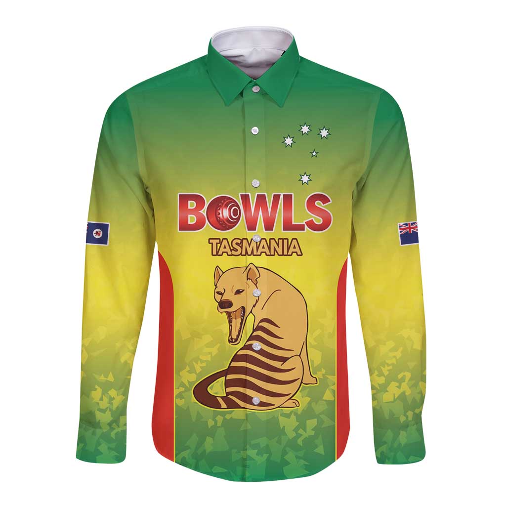 Australian Tasmania Lawn Bowls Custom Long Sleeve Button Shirt Aussie Minimalist Style - Aussie Hoodie