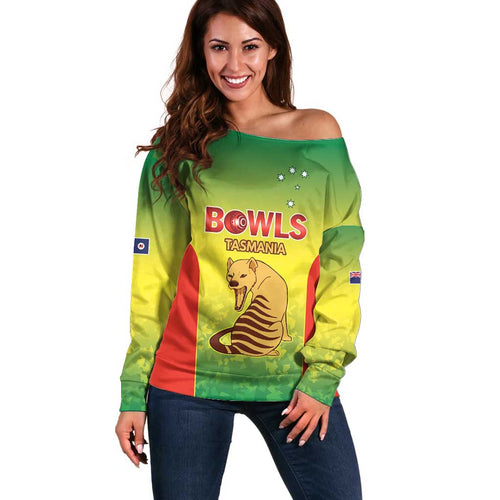 Australian Tasmania Lawn Bowls Custom Off Shoulder Sweater Aussie Minimalist Style - Aussie Hoodie