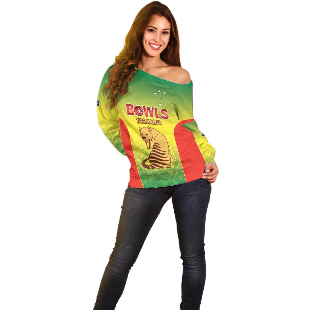 Australian Tasmania Lawn Bowls Custom Off Shoulder Sweater Aussie Minimalist Style - Aussie Hoodie