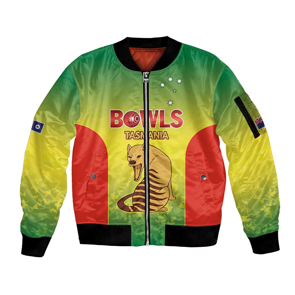 Australian Tasmania Lawn Bowls Custom Sleeve Zip Bomber Jacket Aussie Minimalist Style - Aussie Hoodie