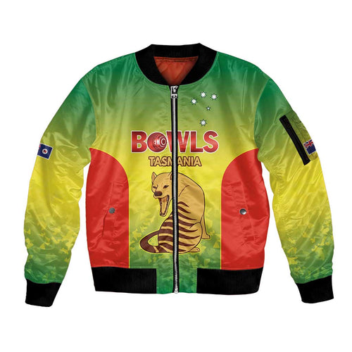 Australian Tasmania Lawn Bowls Custom Sleeve Zip Bomber Jacket Aussie Minimalist Style - Aussie Hoodie