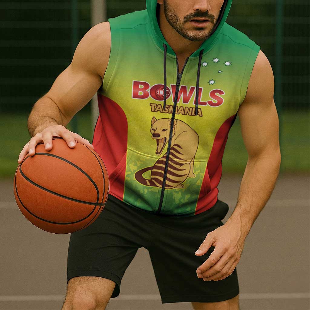 Australian Tasmania Lawn Bowls Custom Sleeveless Zip Hoodie Aussie Minimalist Style LT9