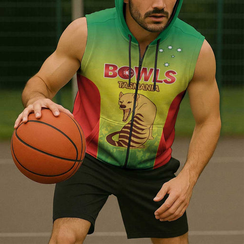 Australian Tasmania Lawn Bowls Custom Sleeveless Zip Hoodie Aussie Minimalist Style LT9
