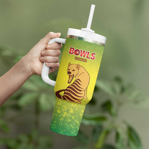Australian Tasmania Lawn Bowls Custom Tumbler With Handle Aussie Minimalist Style - Aussie Hoodie
