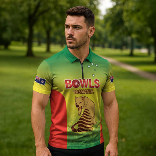 Australian Tasmania Lawn Bowls Custom Zipper Polo Shirt Aussie Minimalist Style - Aussie Hoodie