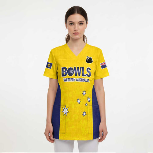 Western Australia Lawn Bowls Custom Scrub Top Aussie Minimalist Style - Aussie Hoodie