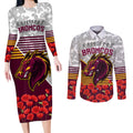 Broncos Rugby ANZAC Day 2024 Couples Matching Long Sleeve Bodycon Dress and Long Sleeve Button Shirt Camouflage Style