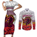 Broncos Rugby ANZAC Day 2024 Couples Matching Short Sleeve Bodycon Dress and Long Sleeve Button Shirt Camouflage Style