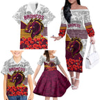 Broncos Rugby ANZAC Day 2024 Family Matching Off Shoulder Long Sleeve Dress and Hawaiian Shirt Camouflage Style