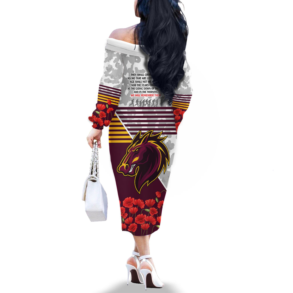 Broncos Rugby ANZAC Day 2024 Family Matching Off Shoulder Long Sleeve Dress and Hawaiian Shirt Camouflage Style
