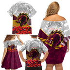 Broncos Rugby ANZAC Day 2024 Family Matching Off Shoulder Short Dress and Hawaiian Shirt Camouflage Style