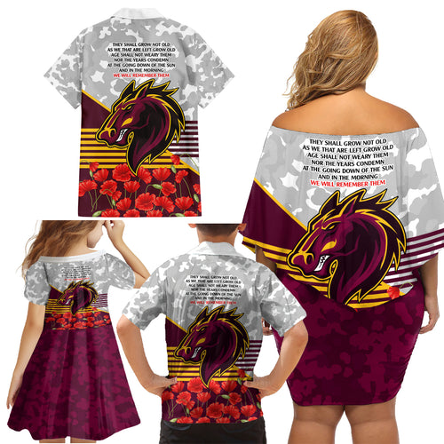 Broncos Rugby ANZAC Day 2024 Family Matching Off Shoulder Short Dress and Hawaiian Shirt Camouflage Style
