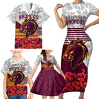 Broncos Rugby ANZAC Day 2024 Family Matching Short Sleeve Bodycon Dress and Hawaiian Shirt Camouflage Style