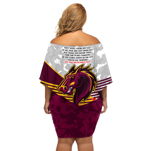 Broncos Rugby ANZAC Day 2024 Off Shoulder Short Dress Camouflage Style