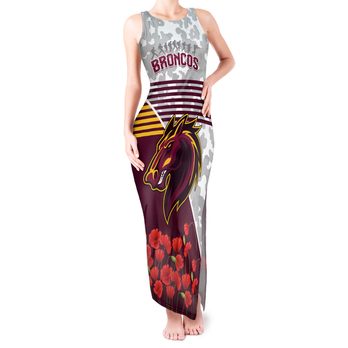 Broncos Rugby ANZAC Day 2024 Tank Maxi Dress Camouflage Style
