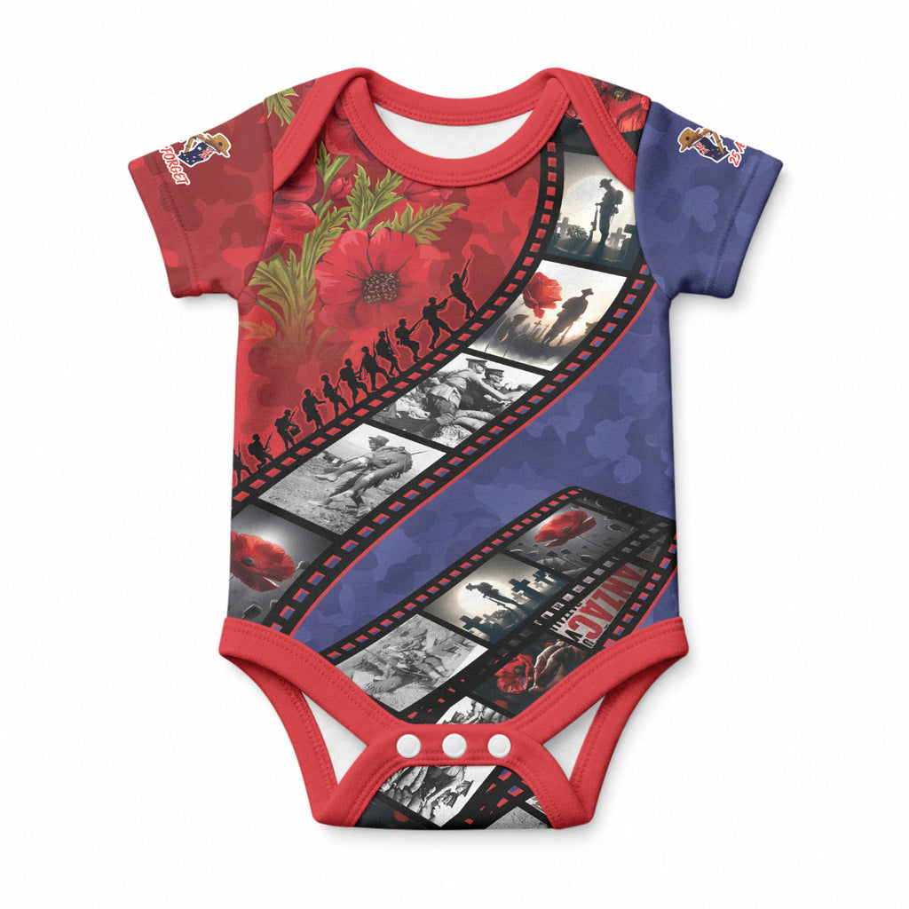 Personalised ANZAC Spirit 1915-2026 Filmstrip Tribute Baby Onesie Lest We Forget 25 April