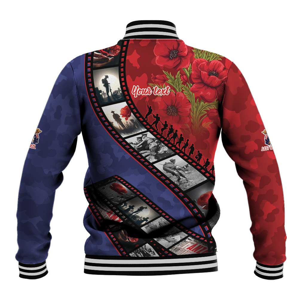 Personalised ANZAC Spirit 1915-2026 Filmstrip Tribute Baseball Jacket Lest We Forget 25 April