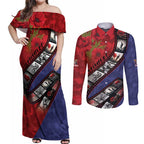 Personalised ANZAC Spirit 1915-2026 Filmstrip Tribute Couples Matching Off Shoulder Maxi Dress and Long Sleeve Button Shirt Lest We Forget 25 April