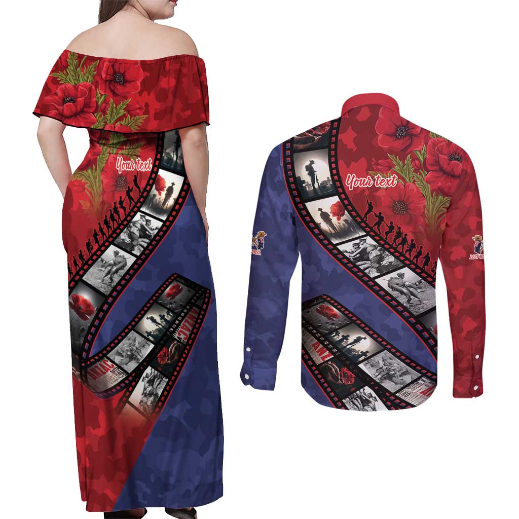 Personalised ANZAC Spirit 1915-2026 Filmstrip Tribute Couples Matching Off Shoulder Maxi Dress and Long Sleeve Button Shirt Lest We Forget 25 April