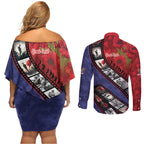 Personalised ANZAC Spirit 1915-2026 Filmstrip Tribute Couples Matching Off Shoulder Short Dress and Long Sleeve Button Shirt Lest We Forget 25 April