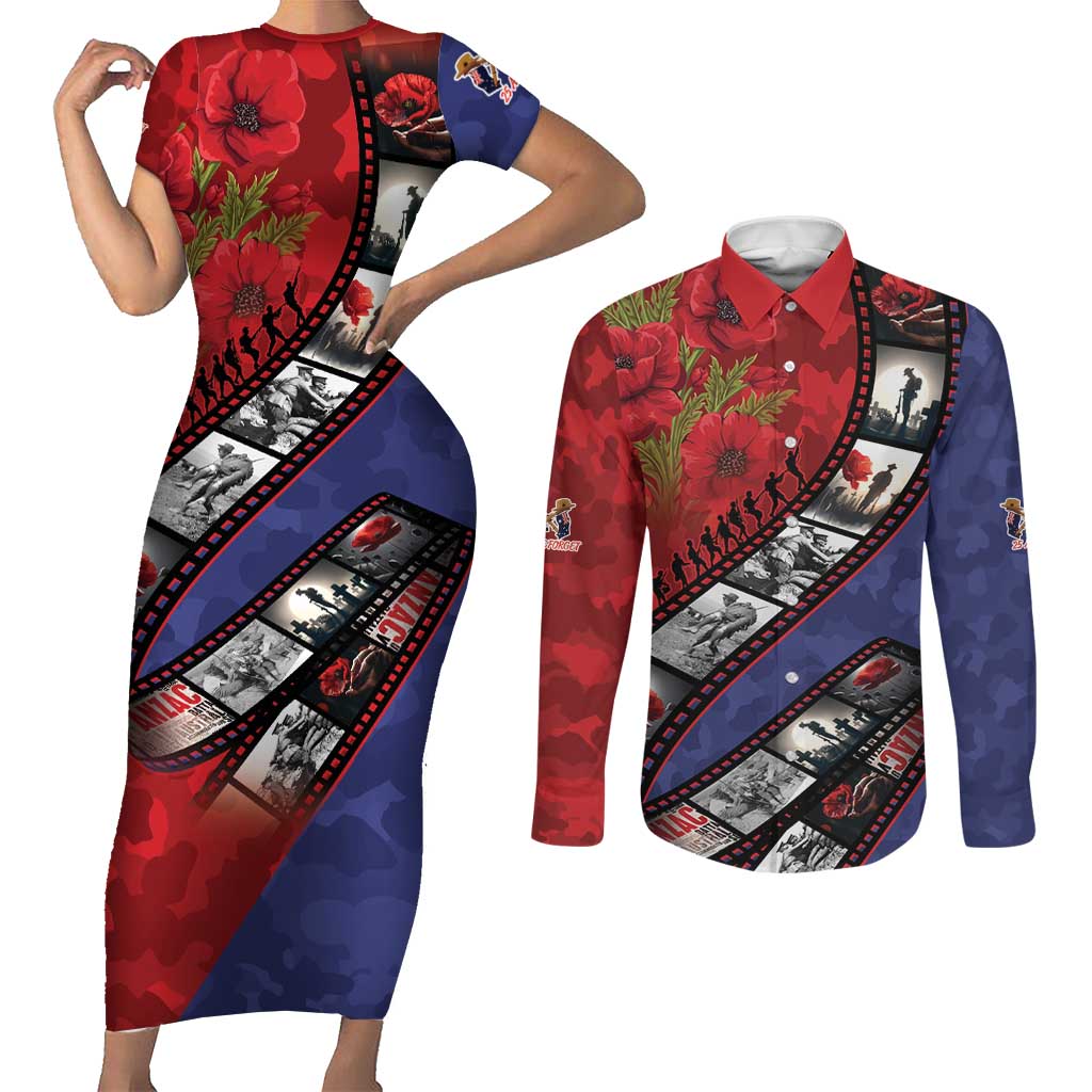 Personalised ANZAC Spirit 1915-2026 Filmstrip Tribute Couples Matching Short Sleeve Bodycon Dress and Long Sleeve Button Shirt Lest We Forget 25 April