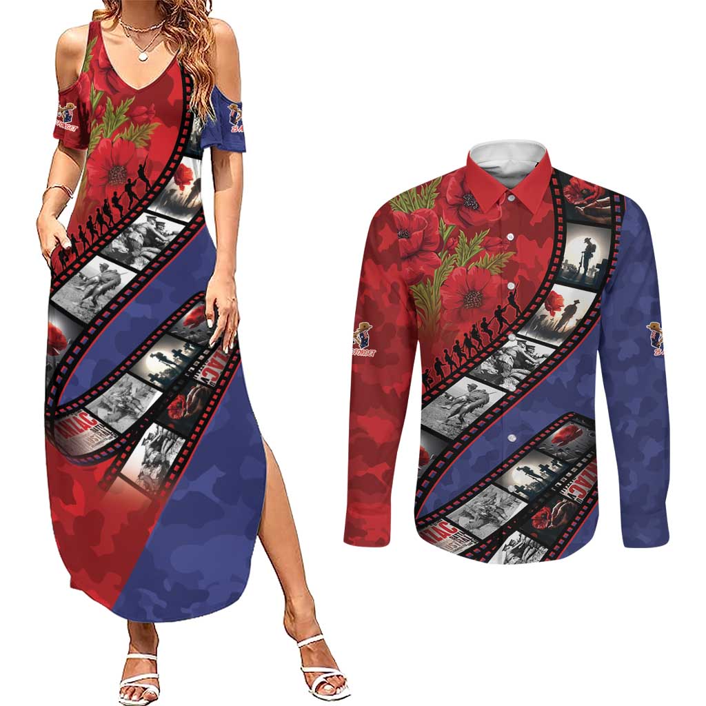 Personalised ANZAC Spirit 1915-2026 Filmstrip Tribute Couples Matching Summer Maxi Dress and Long Sleeve Button Shirt Lest We Forget 25 April