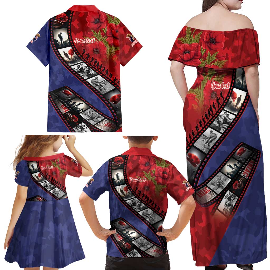 Personalised ANZAC Spirit 1915-2026 Filmstrip Tribute Family Matching Off Shoulder Maxi Dress and Hawaiian Shirt Lest We Forget 25 April