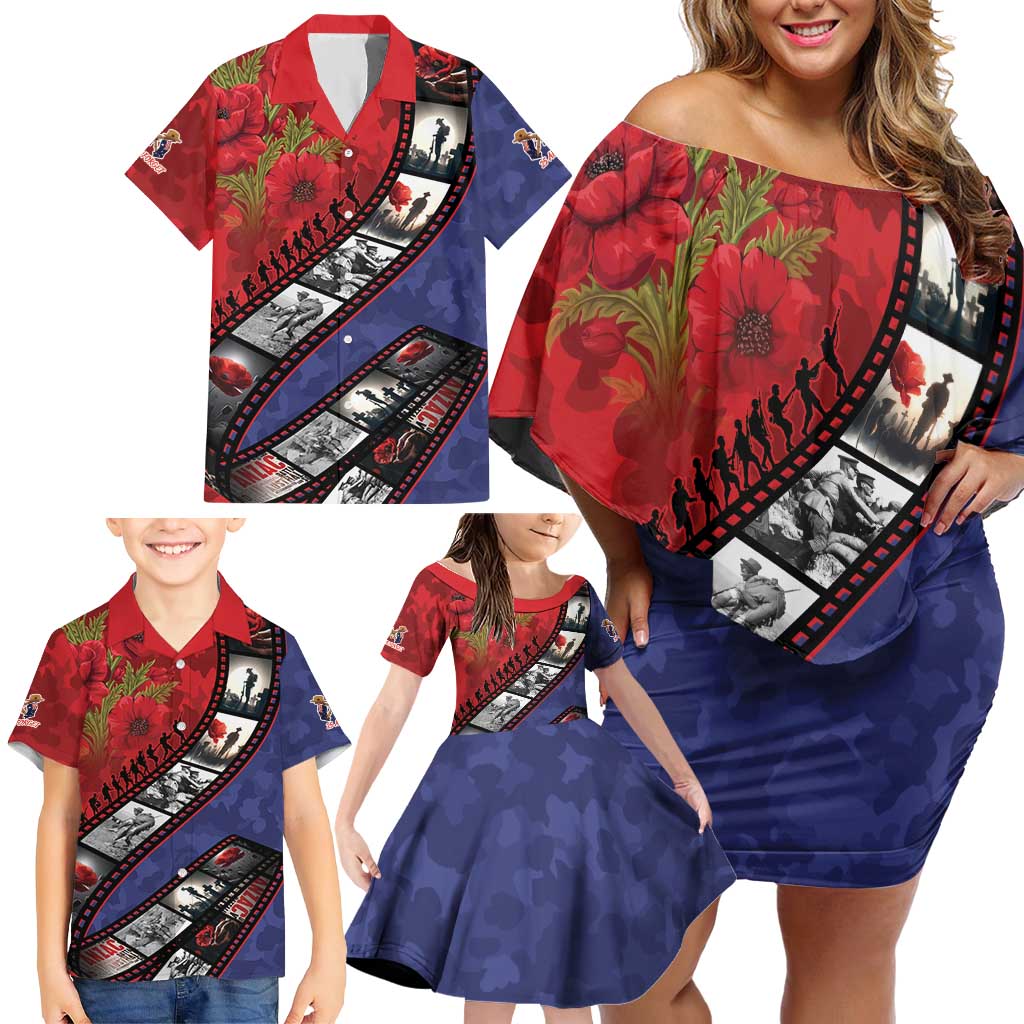 Personalised ANZAC Spirit 1915-2026 Filmstrip Tribute Family Matching Off Shoulder Short Dress and Hawaiian Shirt Lest We Forget 25 April