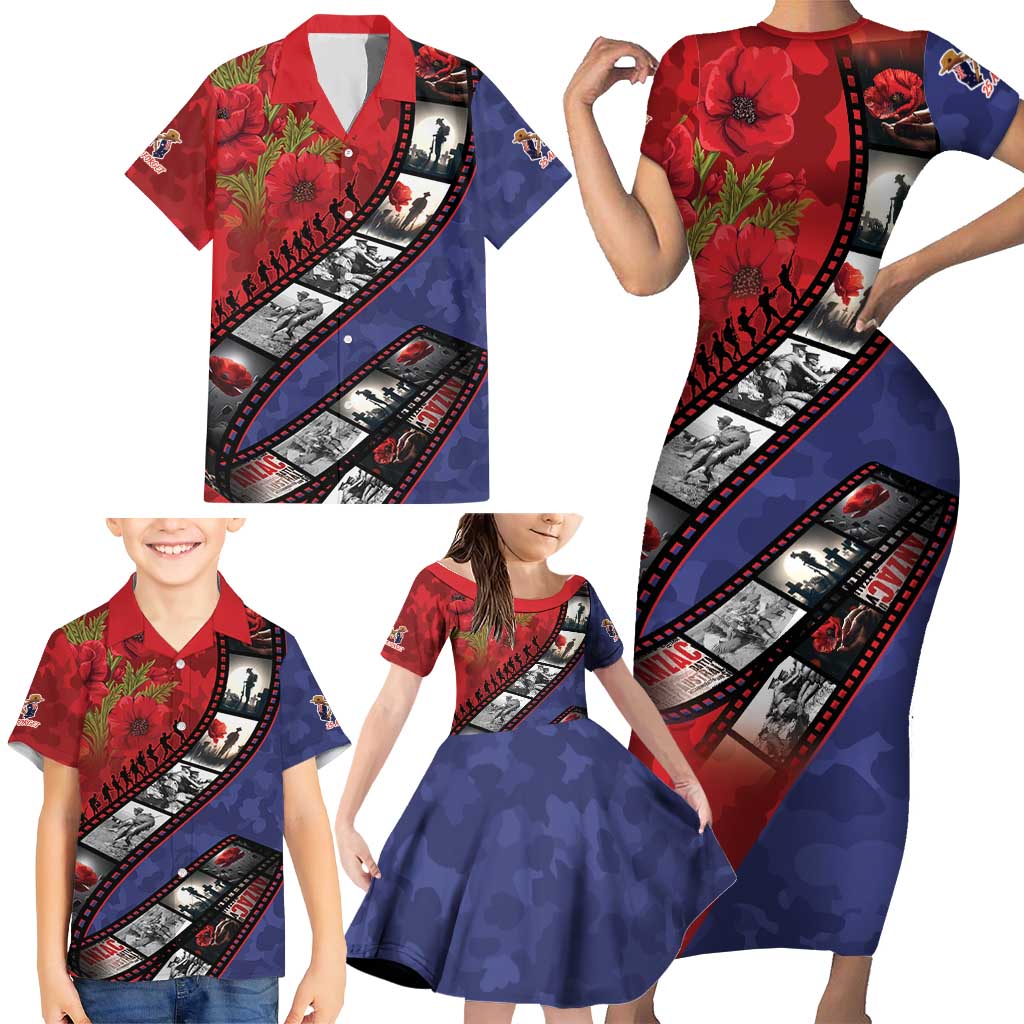 Personalised ANZAC Spirit 1915-2026 Filmstrip Tribute Family Matching Short Sleeve Bodycon Dress and Hawaiian Shirt Lest We Forget 25 April