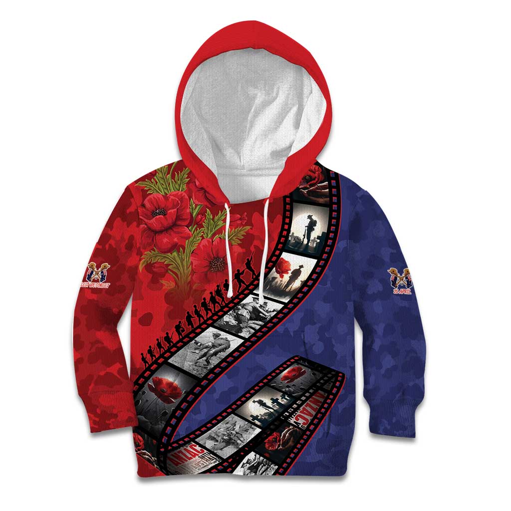 Personalised ANZAC Spirit 1915-2026 Filmstrip Tribute Kid Hoodie Lest We Forget 25 April