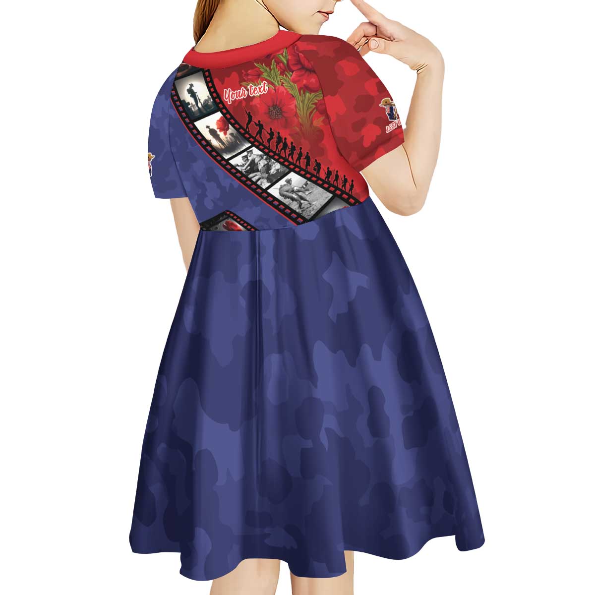 Personalised ANZAC Spirit 1915-2026 Filmstrip Tribute Kid Short Sleeve Dress Lest We Forget 25 April