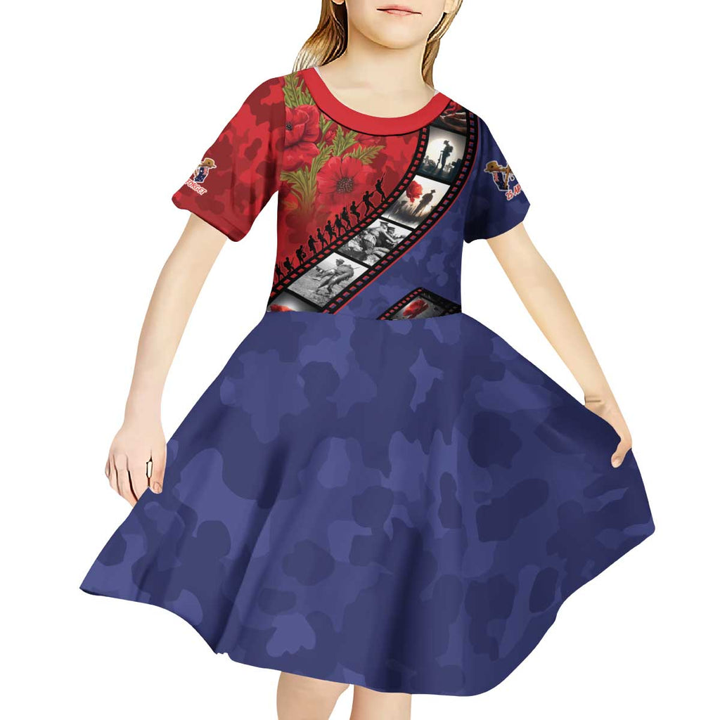 Personalised ANZAC Spirit 1915-2026 Filmstrip Tribute Kid Short Sleeve Dress Lest We Forget 25 April