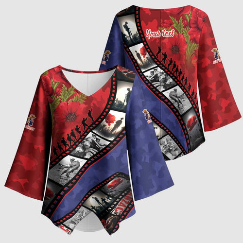 Personalised ANZAC Spirit 1915-2026 Filmstrip Tribute Kimono Sleeve Blouse Lest We Forget 25 April