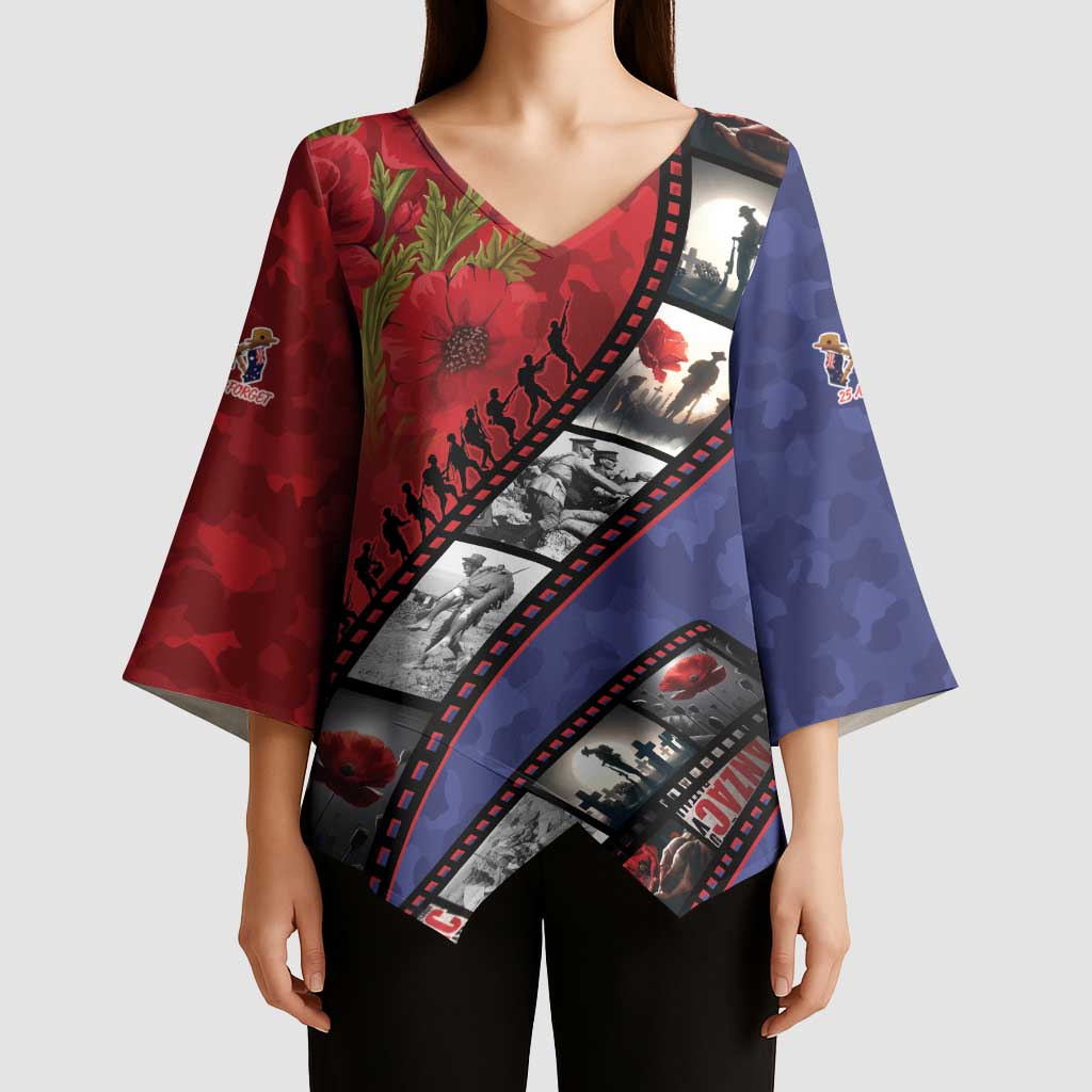 Personalised ANZAC Spirit 1915-2026 Filmstrip Tribute Kimono Sleeve Blouse Lest We Forget 25 April