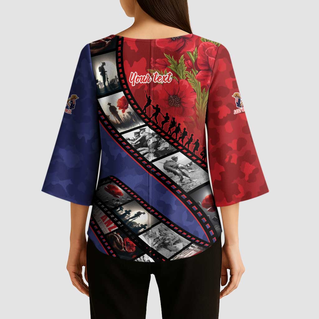 Personalised ANZAC Spirit 1915-2026 Filmstrip Tribute Kimono Sleeve Blouse Lest We Forget 25 April