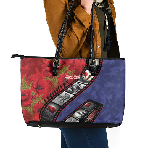 Personalised ANZAC Spirit 1915-2026 Filmstrip Tribute Leather Tote Bag Lest We Forget 25 April