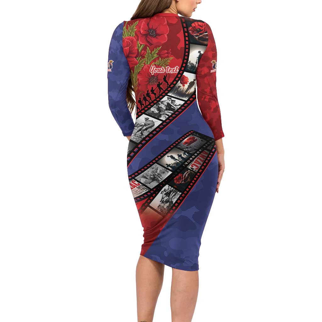 Personalised ANZAC Spirit 1915-2026 Filmstrip Tribute Long Sleeve Bodycon Dress Lest We Forget 25 April
