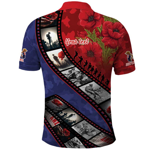 Personalised ANZAC Spirit 1915-2026 Filmstrip Tribute Polo Shirt Lest We Forget 25 April