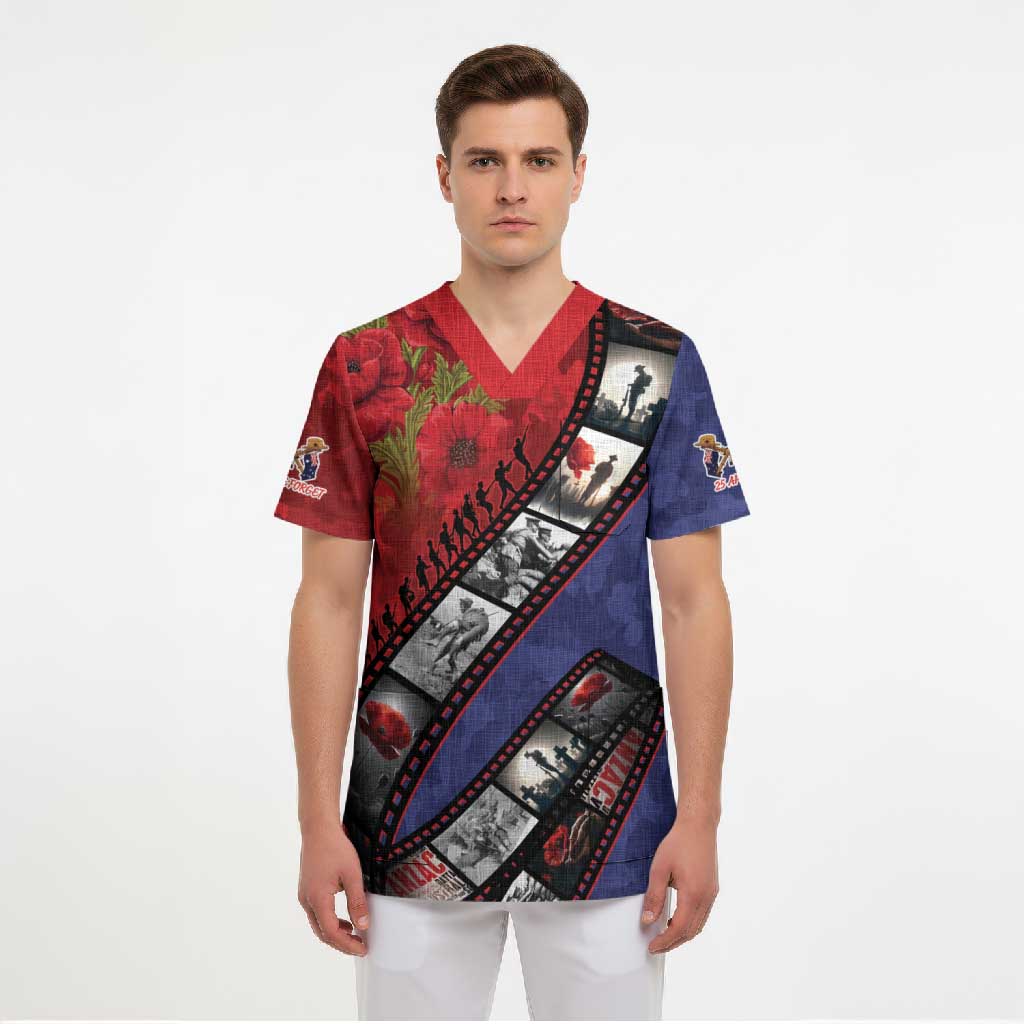 Personalised ANZAC Spirit 1915-2026 Filmstrip Tribute Scrub Top Lest We Forget 25 April