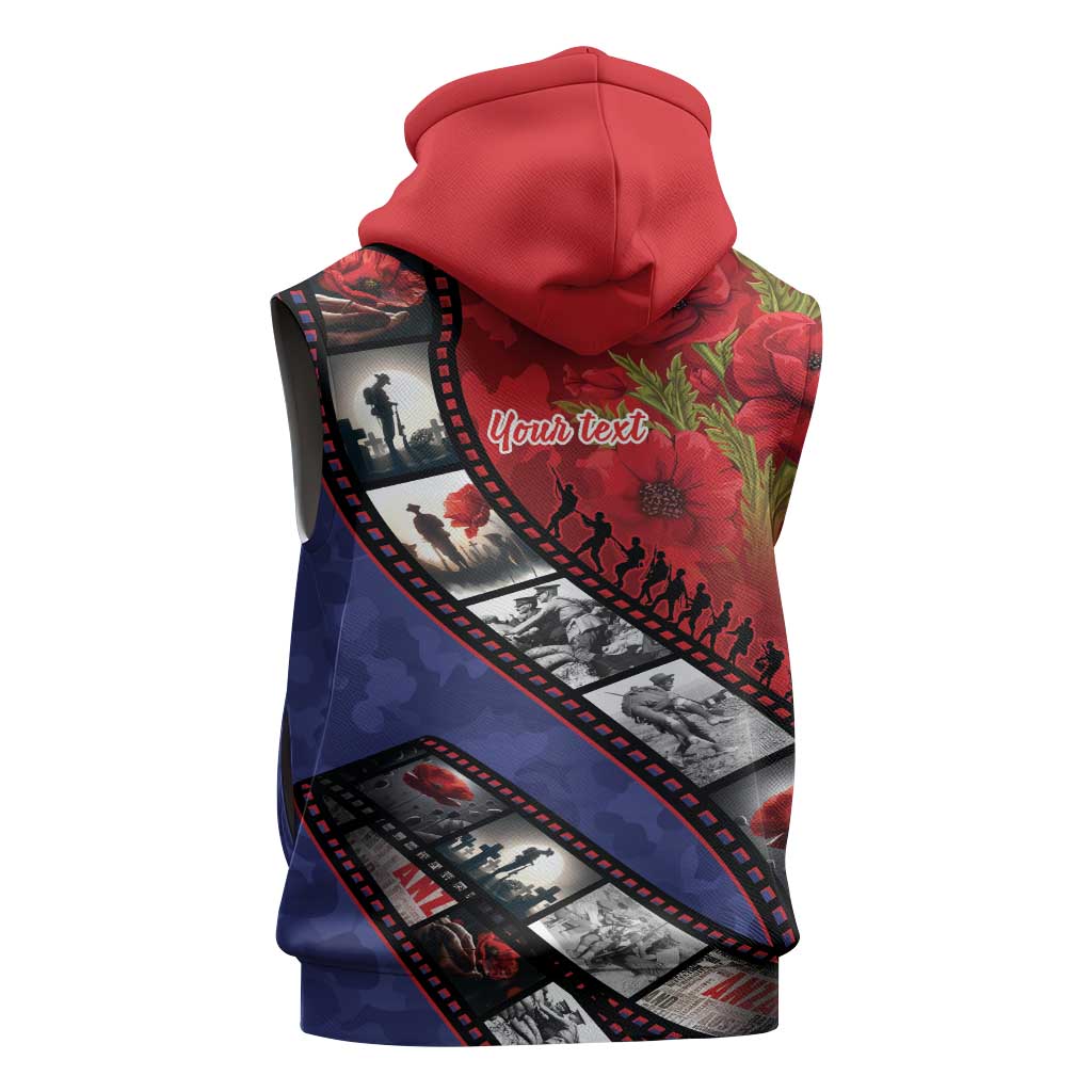 Personalised ANZAC Spirit 1915-2026 Filmstrip Tribute Sleeveless Zip Hoodie Lest We Forget 25 April