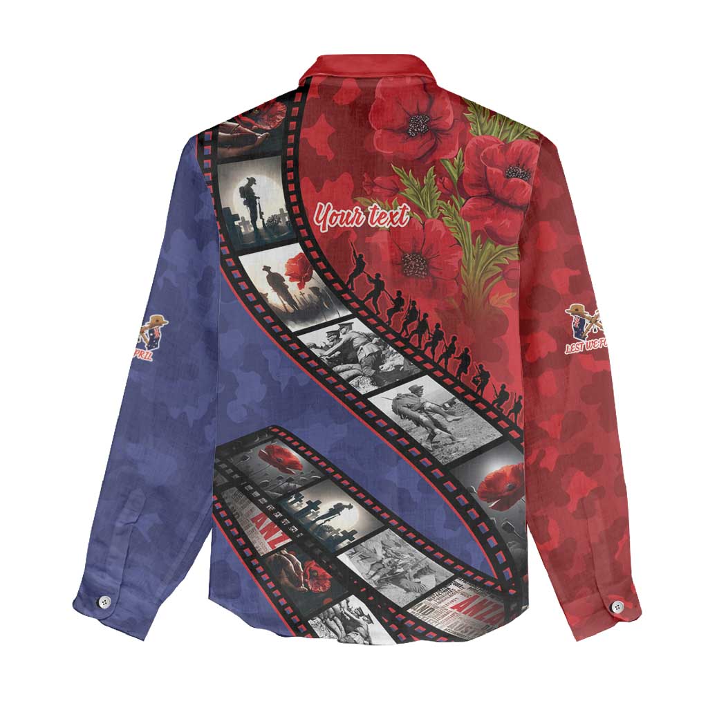 Personalised ANZAC Spirit 1915-2026 Filmstrip Tribute Women Casual Shirt Lest We Forget 25 April
