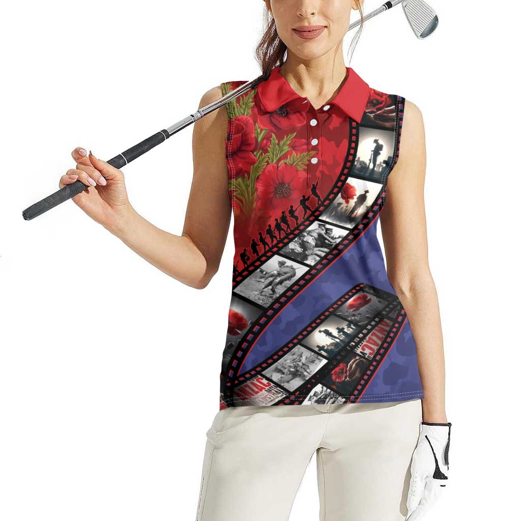 Personalised ANZAC Spirit 1915-2026 Filmstrip Tribute Women Sleeveless Polo Shirt Lest We Forget 25 April