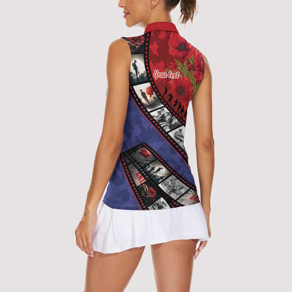 Personalised ANZAC Spirit 1915-2026 Filmstrip Tribute Women Sleeveless Polo Shirt Lest We Forget 25 April