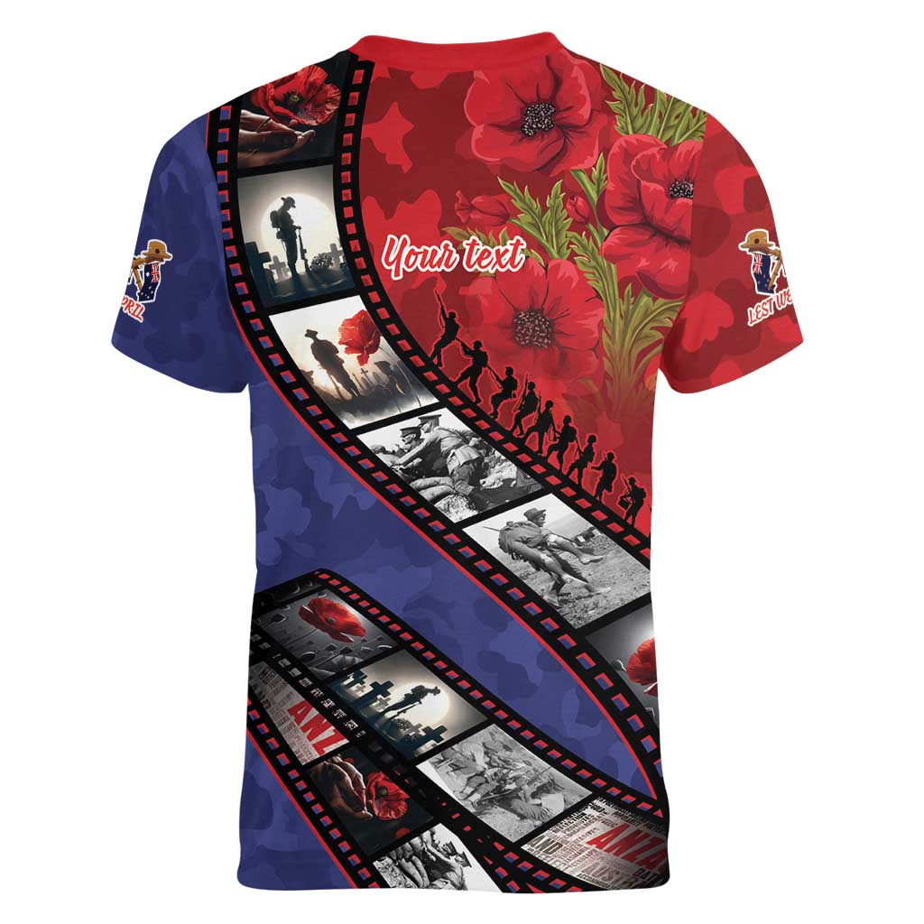 Personalised ANZAC Spirit 1915-2026 Filmstrip Tribute Women V-Neck T-Shirt Lest We Forget 25 April