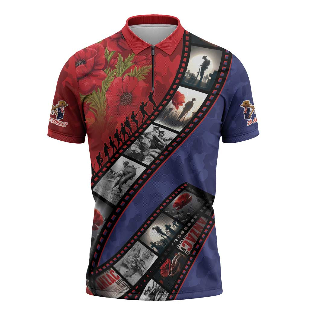Personalised ANZAC Spirit 1915-2026 Filmstrip Tribute Zipper Polo Shirt Lest We Forget 25 April