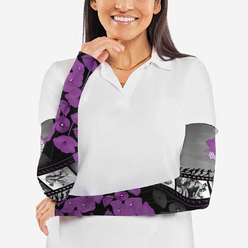 Personalised Remembering ANZAC Lest We Forget Arm Sleeves Vintage Film Frame Memorial Purple Poppy