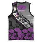 Personalised Remembering ANZAC Lest We Forget Basketball Jersey Vintage Film Frame Memorial Purple Poppy