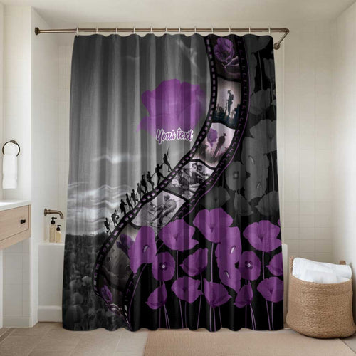 Personalised Remembering ANZAC Lest We Forget Bathroom Set Vintage Film Frame Memorial Purple Poppy